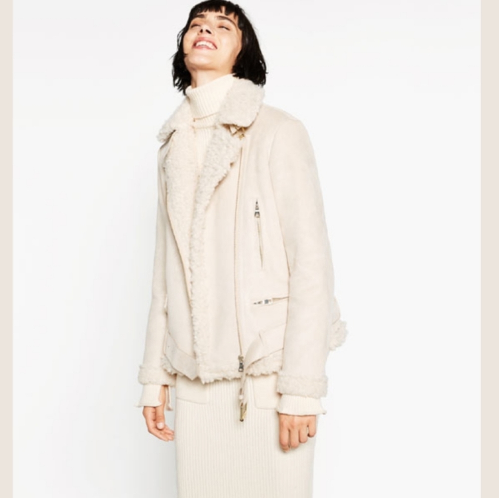 NEW ZARA FLEECE SUEDE EFFECT BIKER JACKET